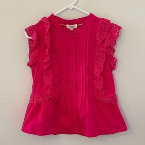 Umgee Hot Pink Ruffle Lace Pintuck Sleeveless Blouse